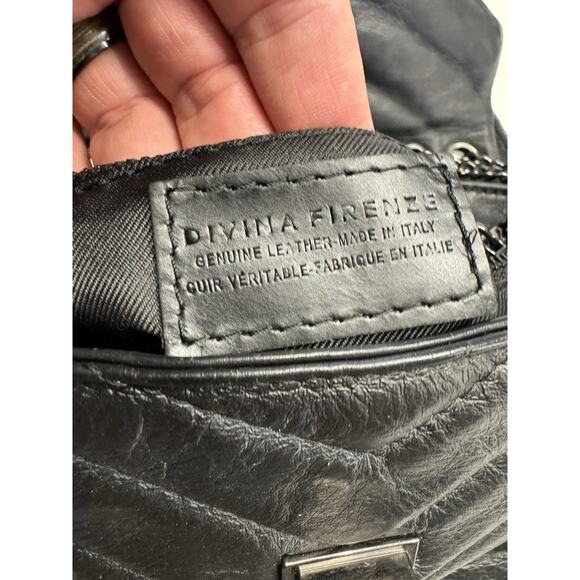 Divina Firenze Leather Two Way Elegant Black Quilted Shoulder Crossbody Bag - Picture 5 of 9